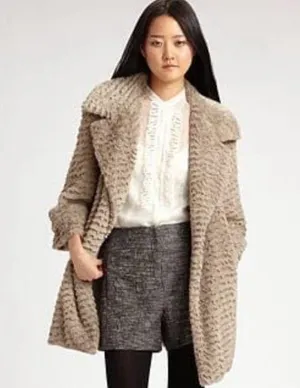 Cynthia Steffe ruffled faux fur beige tan winter coat size medium EUC thumbnail 1