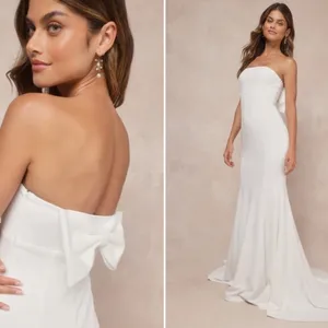 LULU's Bridal Wedding Chic Modern Sexy Minimalist Mermaid Trumpet Gown thumbnail 3
