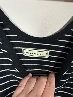 Abercrombie & Fitch Ribbed Striped Midi Tank Dress Black White Size M thumbnail 5