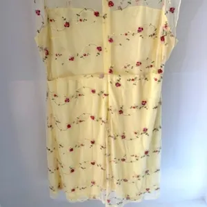 Angela Womens 1X Yellow Embroidered Floral Mesh Overlay A Line Dress Ruffle Cap thumbnail 6