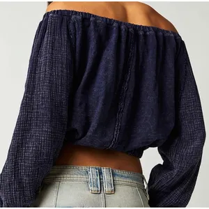 We the Free Boho Off the Shoulder Oversized Midnight Blue Blouse Top Size Small thumbnail 2