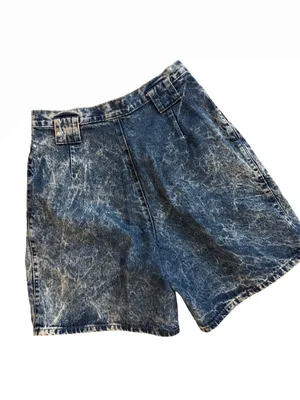 Women's Acid-Wash Blue High-Rise Jean Shorts thumbnail 3