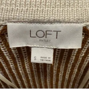 LOFT Pullover Sweater Brown Cream‎ Striped Ribbed Knit V-Neck Women Small thumbnail 5