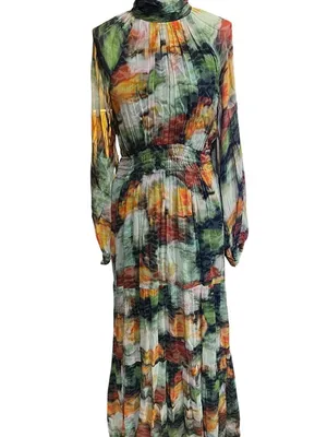 Anthropologie Boho Floral Abstract Print Tiered Maxi Dress size S thumbnail 3