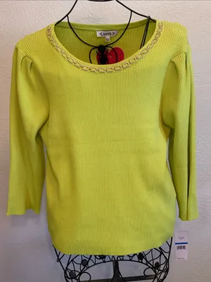 Nanette Lepore Kasper Neon Lime Chain-Trim Crewneck Sweater thumbnail 1