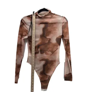SheIn Sheer Body Suit Small Abstract Print Brown Travel‎ Vacation Layering Maximalist thumbnail 8