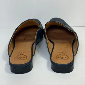 G/FORE Skull & T's Embossed Leather Mules Womens 7.5 Blue Preppy Gothic Twilight thumbnail 4