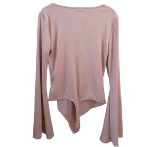 Free People Intimately $48 NWT Charli Pink Ribbed Bell Sleeve V-Neck Bodysuit L thumbnail 4
