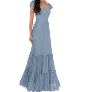 Azazie Blue Ruffle Lace Gown Tie on back Maxi Size 2 NWT thumbnail 3