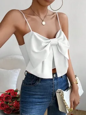 SHEIN Prive Big Bow Front Smocked Back Cami thumbnail 1