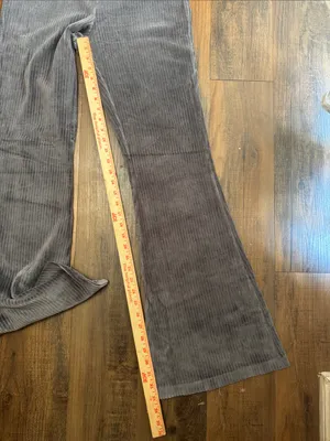 Aerie grey ribbed corduroy flare pants with an elastic waist thumbnail 9