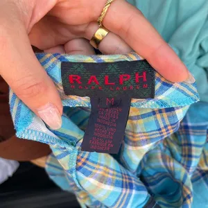 Y2k linen Ralph Lauren Blue plaid retro mini dress sz m thumbnail 4