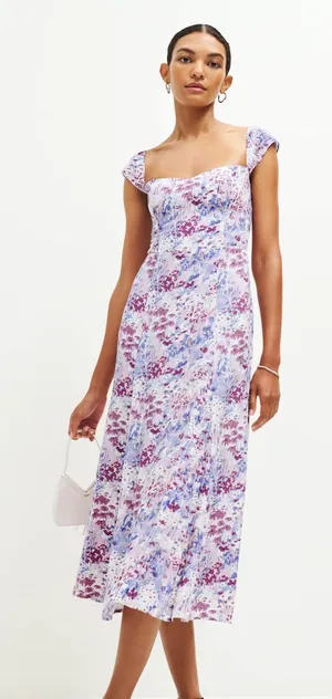 Reformation Bryson Dress Midi Length in Morning Dew Purple Floral Size 4 Viscose thumbnail 1