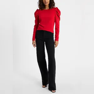 EXPRESS Crew Neck Puff Long Sleeve Tee SMALL Lipstick Red Blouse Top thumbnail 3