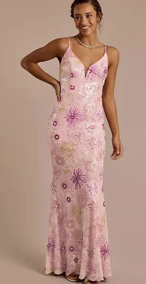 Jules And Cleo Floral Sequin Spaghetti Strap Sheath Maxi Dress thumbnail 1