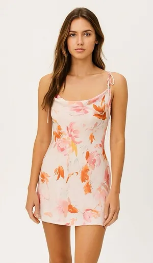 ZARA Safia Satin Floral Mini Dress Pink X-Small NWT thumbnail 1