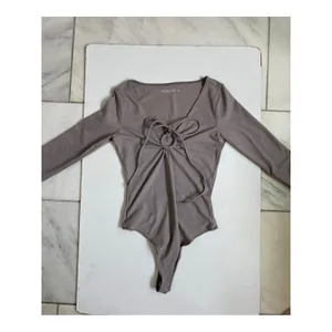 Abercrombie & Fitch Soft A&F Collection Tie‎ Front O-Ring Bodysuit Taupe XS thumbnail 9