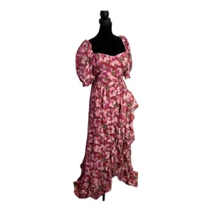 Storia Floral Ruffle Maxi Dress Women L Sweetheart Neck Puff Sleeve Cottage Romantic thumbnail 10