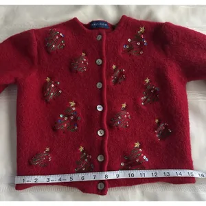 Karen Scott Red 100% Wool VintageCardigan Sweater Sequin Embroidered Tree M Crew thumbnail 7