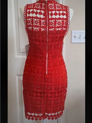 Just Me Crochet Red Dress Size S, thumbnail 2