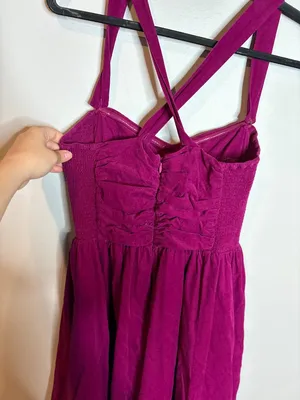 Anthropologie HD in Paris magenta corduroy Paca Halter Dress thumbnail 4