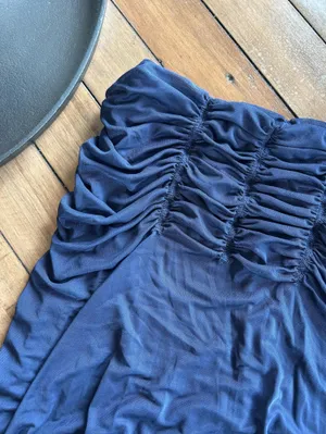 Anthropologie Maeve Yoke Ruched Navy Blue Skirt XS thumbnail 11