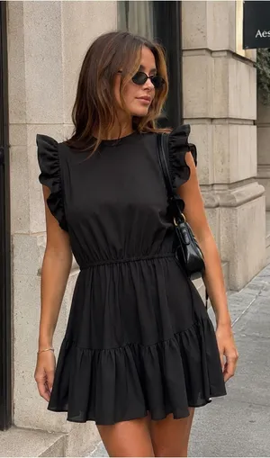 TCEC Black Ruffle Sleeve Tiered Mini Dress Size M thumbnail 1