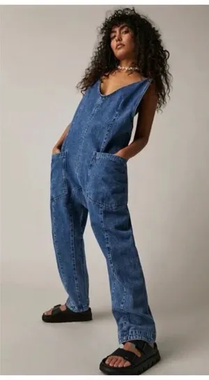 Free People High Roller Denim Jumpsuit Size XS thumbnail 1