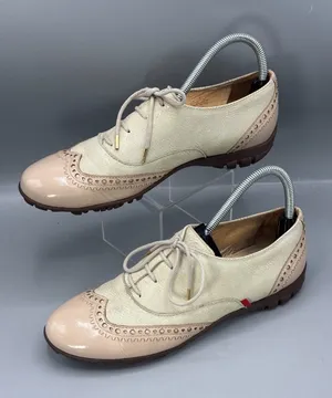 Marc Joseph New York Golf Oxford Shoes Womens 9 Cream Tan Leather Brogue Lace Up thumbnail 1