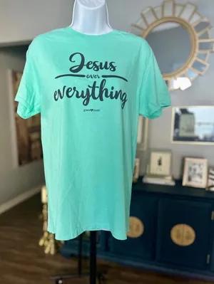 “Jesus over Everything” Aqua Tee Shirt Blue Size M thumbnail 3
