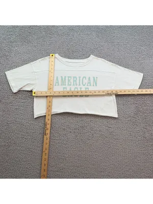 American Eagle Cropped Varsity Logo Tee White Short Sleeve Women's Small Y2K thumbnail 3