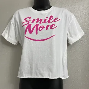 Smile More white Croptop with pink letters Medium thumbnail 1