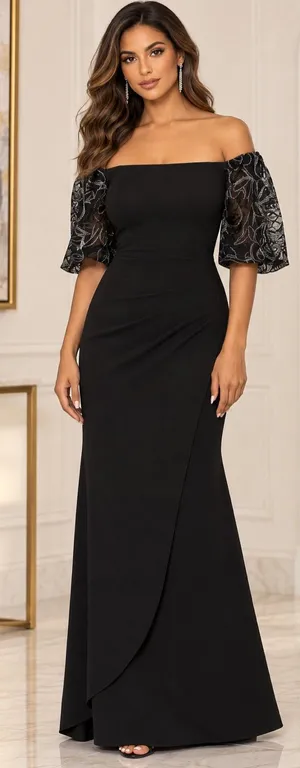 NEW Xscape Beaded Off Shoulder Gown Black Size 8 thumbnail 1