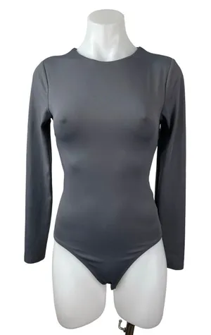 Express Body Contour Gray Long Sleeve Backless T Shirt Bodysuit Top Size XS thumbnail 1