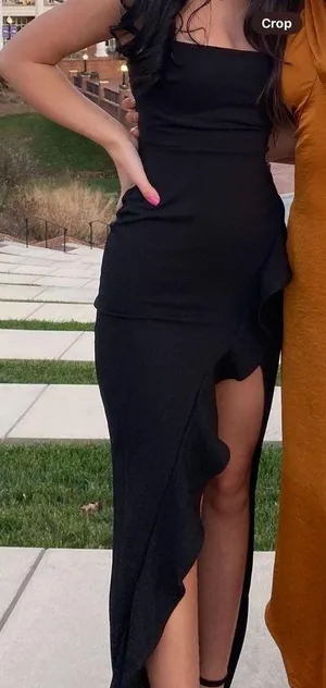 black formal maxi dress with ruffle slit worn for 3 hours thumbnail 2