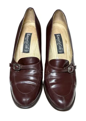 Vintage Kenneth Cole Spain Brown Leather Block Heel Loafers Buckle Strap 9 thumbnail 1