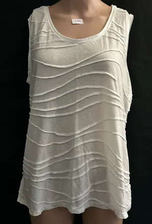 Simply Vera Vera Wang White Sleeveless Wave-Detail Sleeveless Blouse Tank Top LG thumbnail 1