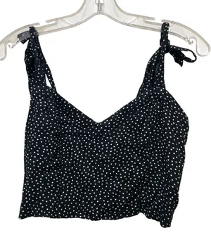 Abercrombie & Fitch Tie Strap Crop Tank Top Black Polka Dot Women’s Size Large thumbnail 1