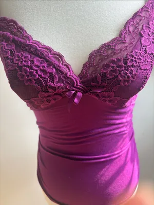 SHEIN Magenta Lace Trim Satin Tank Cami thumbnail 2