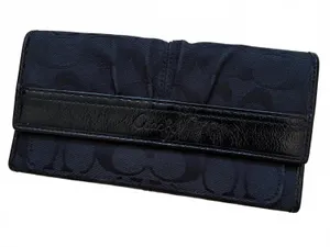 Coach Soho Signature Jacquard Wallet Tri-Fold Canvas Leather Pleated Black thumbnail 1
