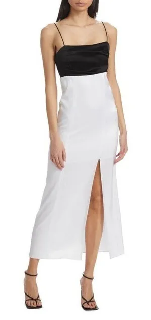 Alice + Olivia NWT Lilita Black & White Satin Maxi Slip Dress‎ Size 4 thumbnail 1