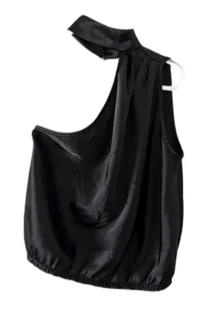 Express Black Satin One Shoulder Choker Top Medium Party Cocktail thumbnail 1