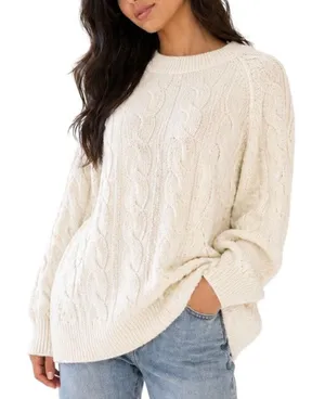 Aerie unREAL Cable Knit Sweater XS Oversized Cream Cozy thumbnail 1