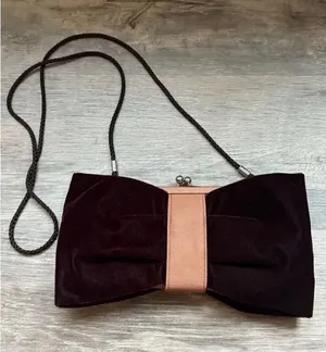 Kate Landry Burgundy Wine Velvet Bow Evening Bag thumbnail 1