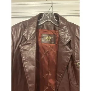 Vintage Etienne Aigner Women 16 Large Dark Red Leather Blazer Jacket Trench Coat thumbnail 5