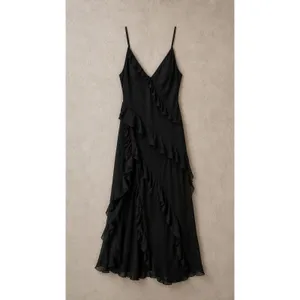 Abercrombie & Fitch Womens Maxi Dress ST Black Ruffle Front High Slit V-Neck thumbnail 2
