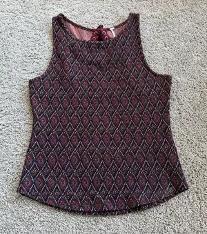 Free People Burgundy Black Patterned Tank With Open Back Detail Size Medium thumbnail 1