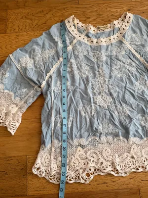 L - Democracy - Light Blue Boho Tunic with Cream Crochet Trim thumbnail 5
