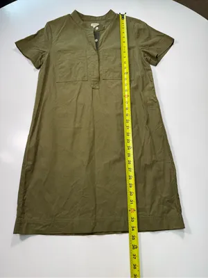 J. Crew Olive Green Short Button-Front Midi Dress thumbnail 3