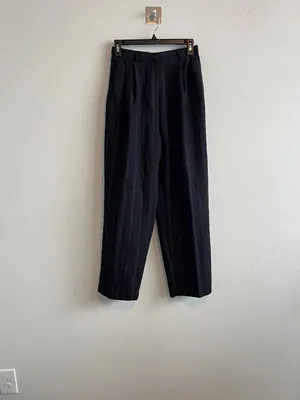 Vintage 90s High Waist Black Pleated Dress Pants with Stripes thumbnail 5
